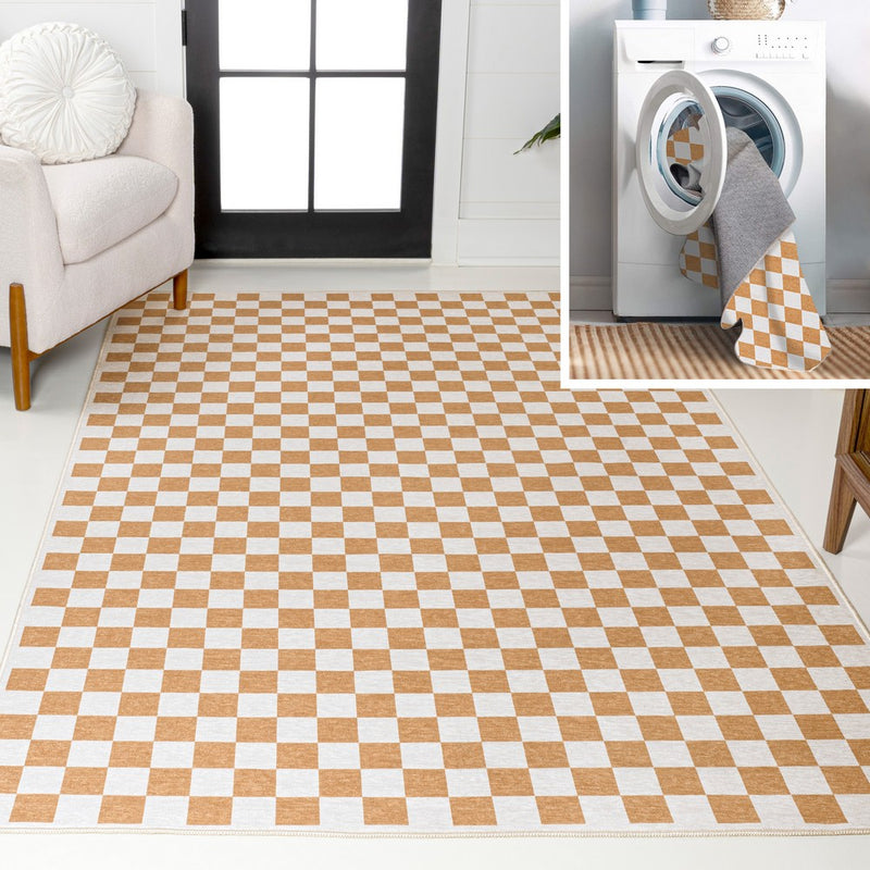 Ainsley Modern Cottage Checkerboard Washable Area Rug
