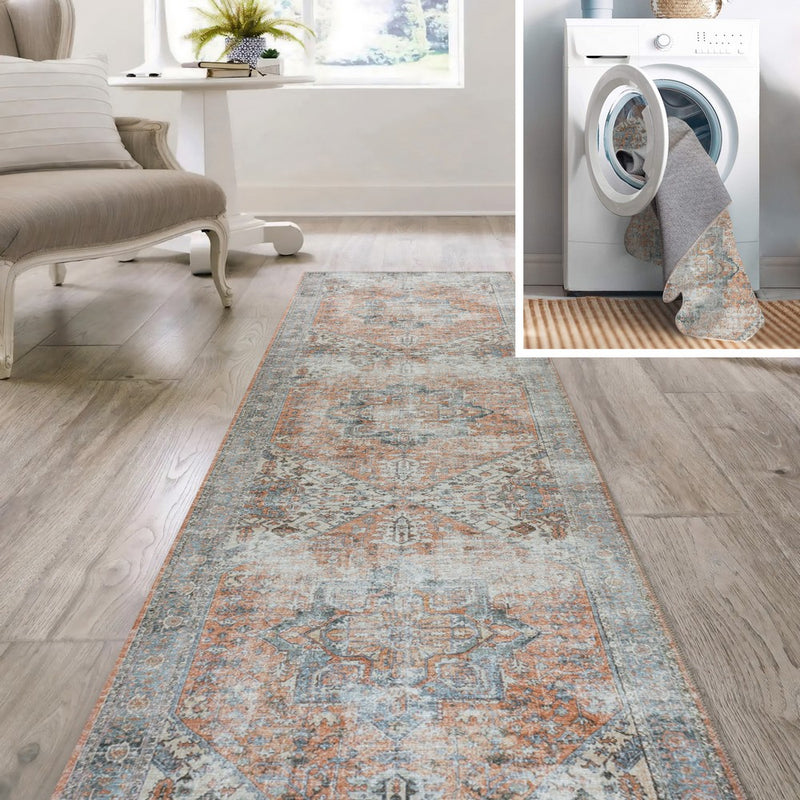 Armae Distressed Medallion Chenille Machine-washable Area Rug
