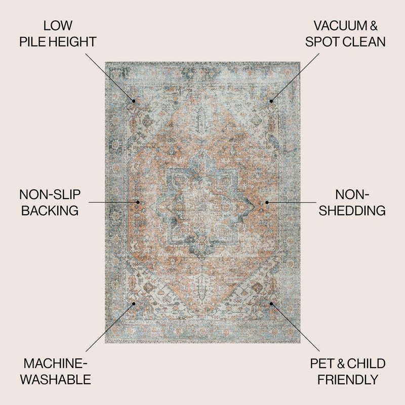 Armae Distressed Medallion Chenille Machine-washable Area Rug