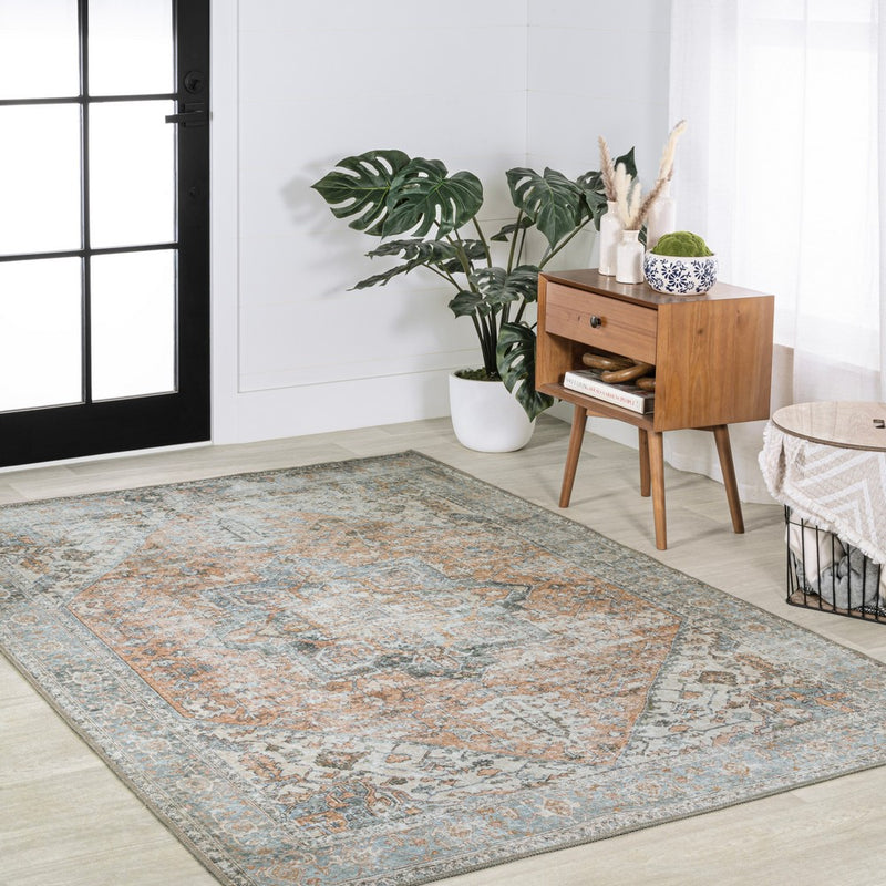 Armae Distressed Medallion Chenille Machine-washable Area Rug