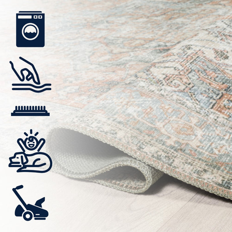 Armae Distressed Medallion Chenille Machine-washable Area Rug