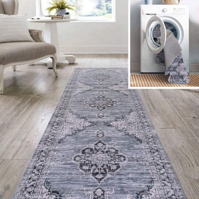 Wincer Chenille Cottage Medallion Machine-washable Area Rug