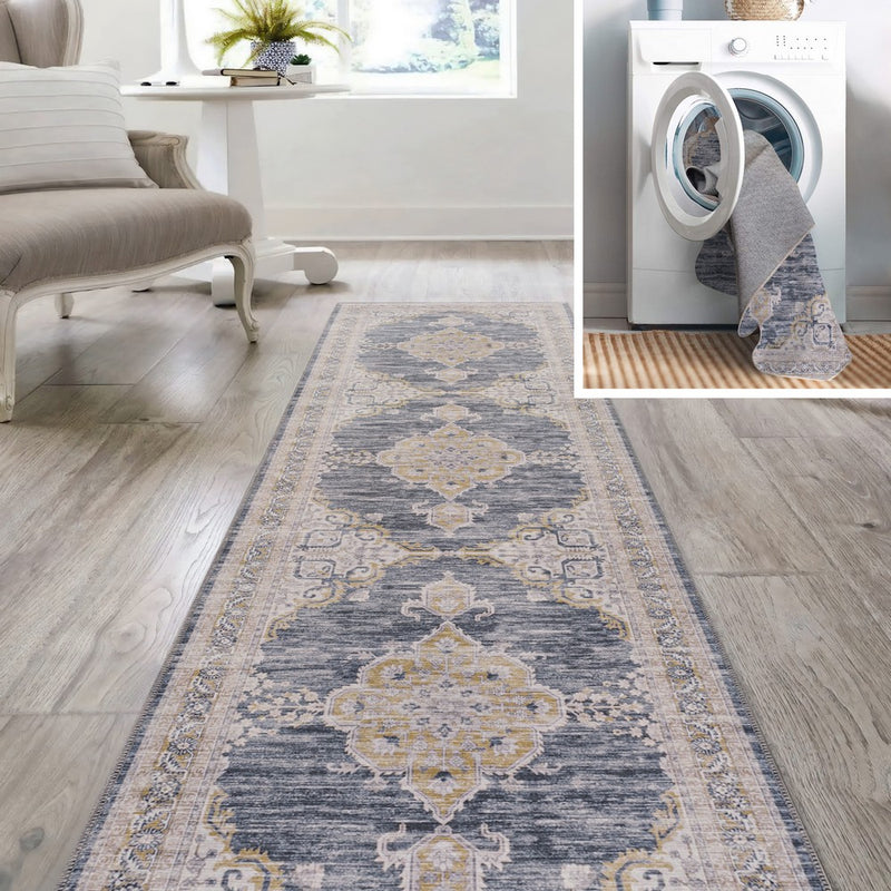 Wincer Chenille Cottage Medallion Machine-washable Area Rug