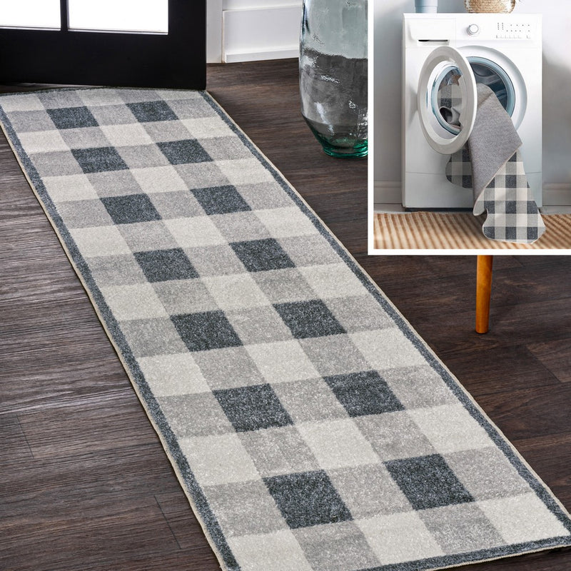 Gingham Gradient Plaid Cottage Machine-washable Area Rug