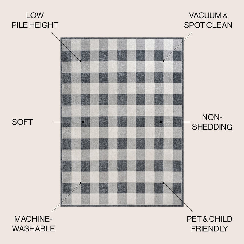 Gingham Gradient Plaid Cottage Machine-washable Area Rug