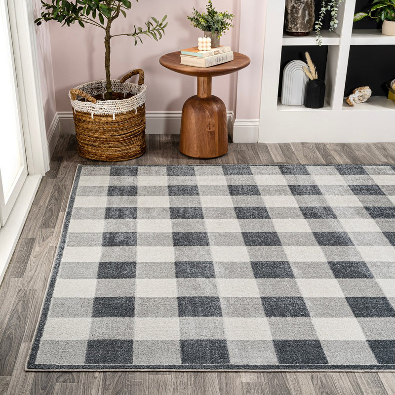 Gingham Gradient Plaid Cottage Machine-washable Area Rug