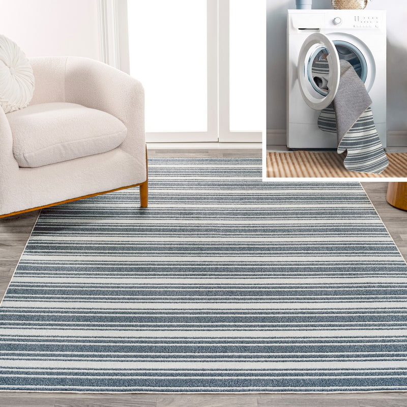 Fawning Two-tone Striped Classic Low-pile Machine-washable Area Rug