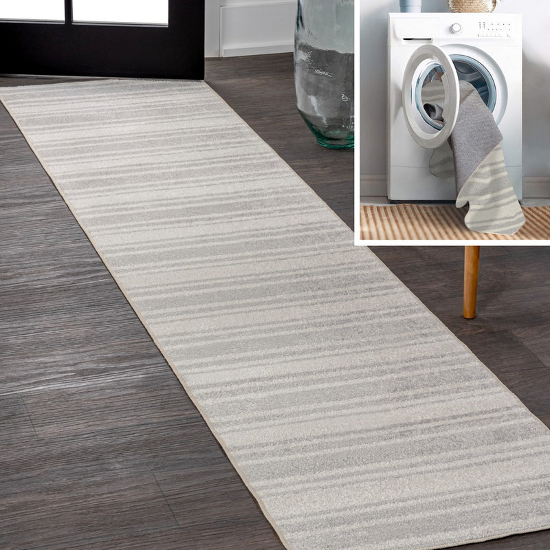 Fawning Two-tone Striped Classic Low-pile Machine-washable Area Rug
