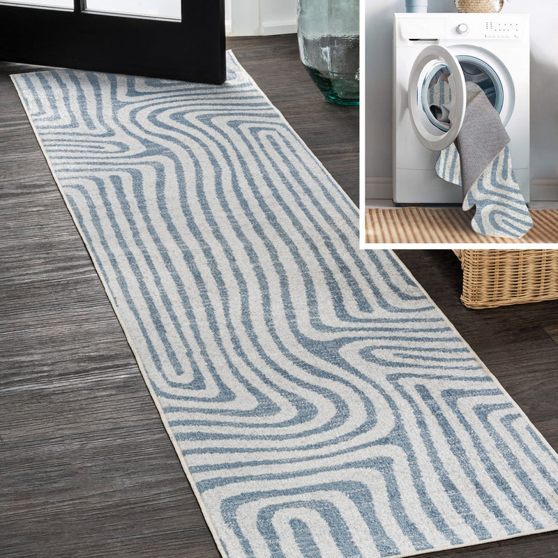 Maze Abstract Two-Tone Low-Pile Machine-Washable Area Rug