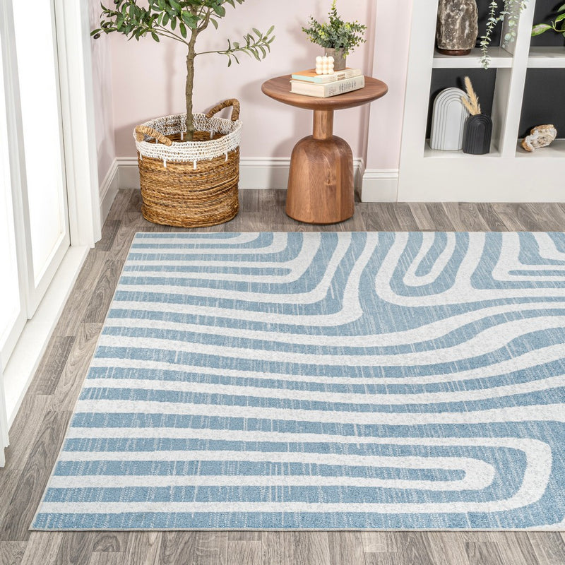 Maze Abstract Two-Tone Low-Pile Machine-Washable Area Rug