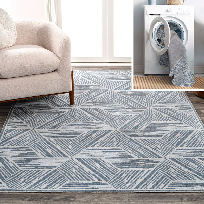 Vector Modern Coastal Geometric Machine-washable Area Rug