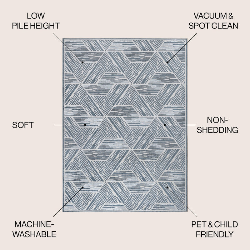 Vector Modern Coastal Geometric Machine-washable Area Rug