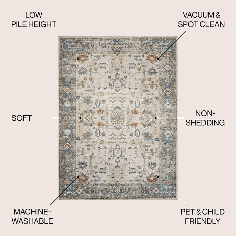 Hiero Persian Border Low-Pile Machine-Washable Area Rug