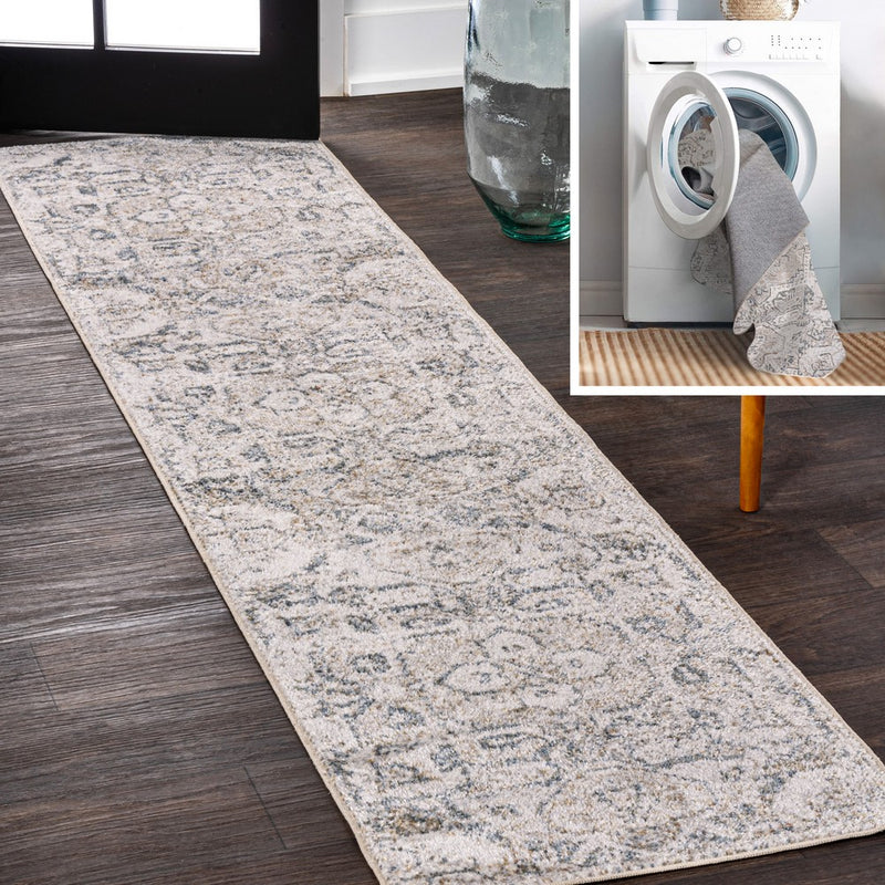 Edith Distressed Medallion Low-Pile Machine-Washable Area Rug