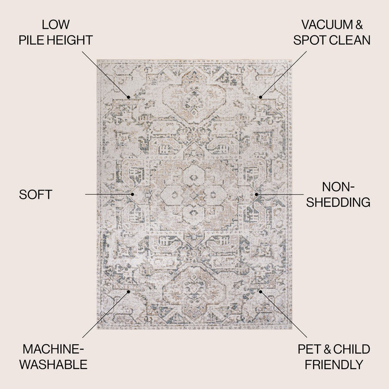 Edith Distressed Medallion Low-Pile Machine-Washable Area Rug