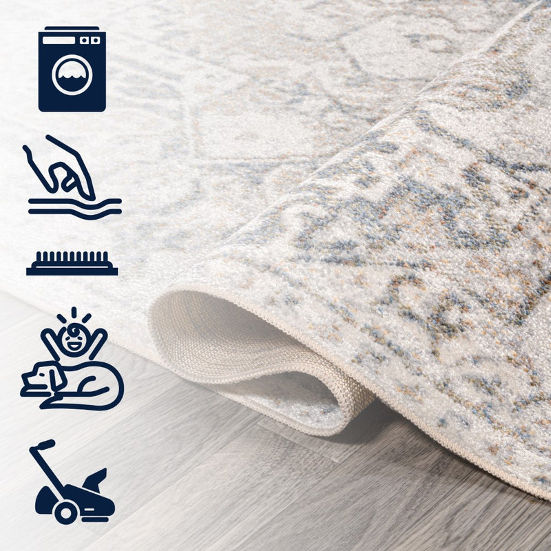 Edith Distressed Medallion Low-Pile Machine-Washable Area Rug