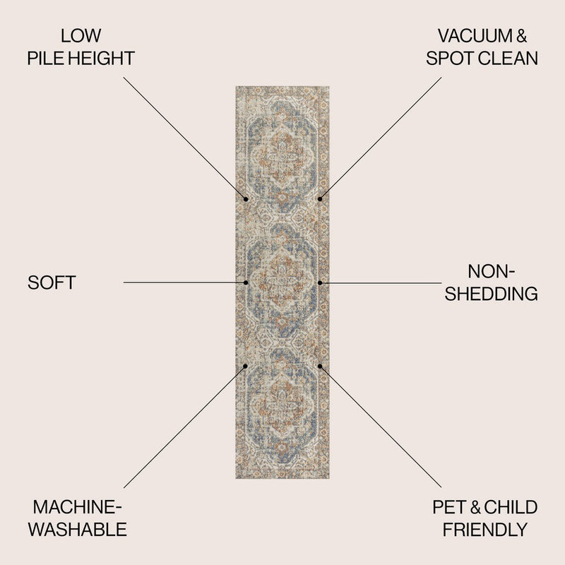 Keesha Bold Distressed Medallion Low-Pile Machine-Washable Area Rug