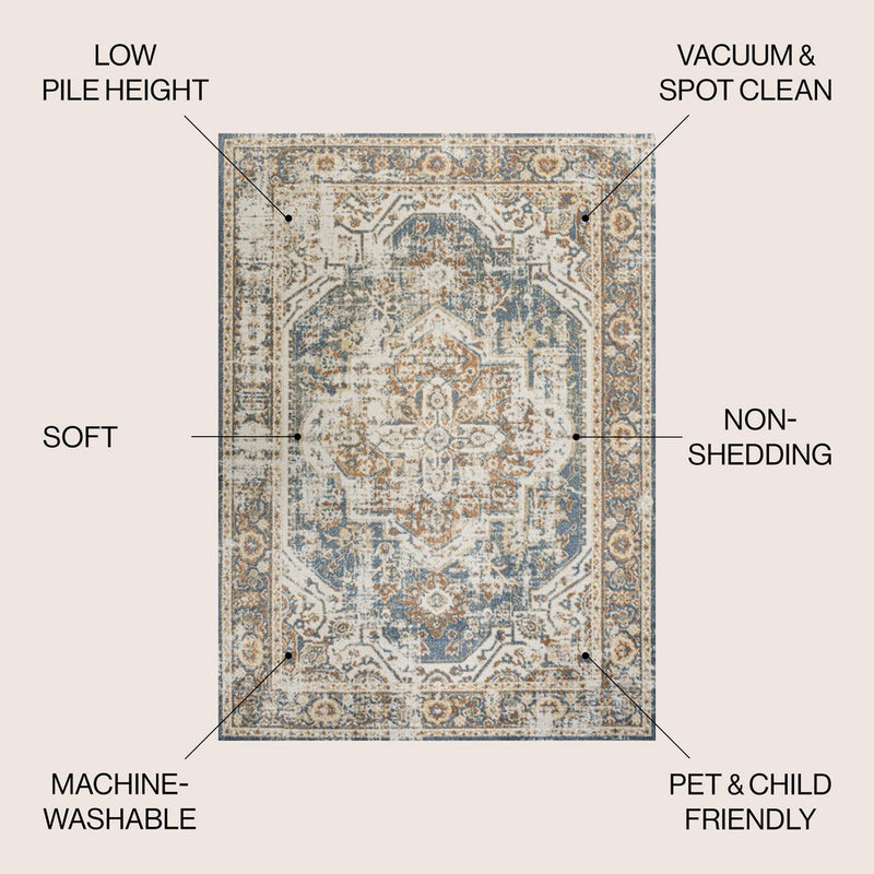 Keesha Bold Distressed Medallion Low-Pile Machine-Washable Area Rug