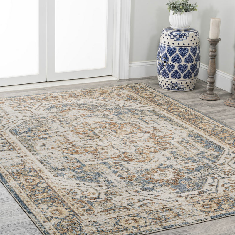 Keesha Bold Distressed Medallion Low-Pile Machine-Washable Area Rug