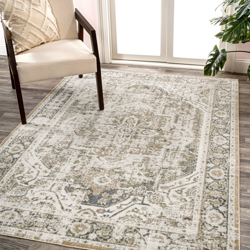 Keesha Bold Distressed Medallion Low-Pile Machine-Washable Area Rug