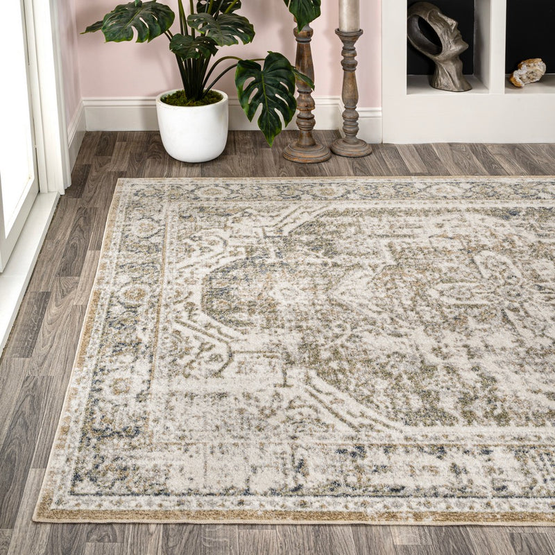 Keesha Bold Distressed Medallion Low-Pile Machine-Washable Area Rug