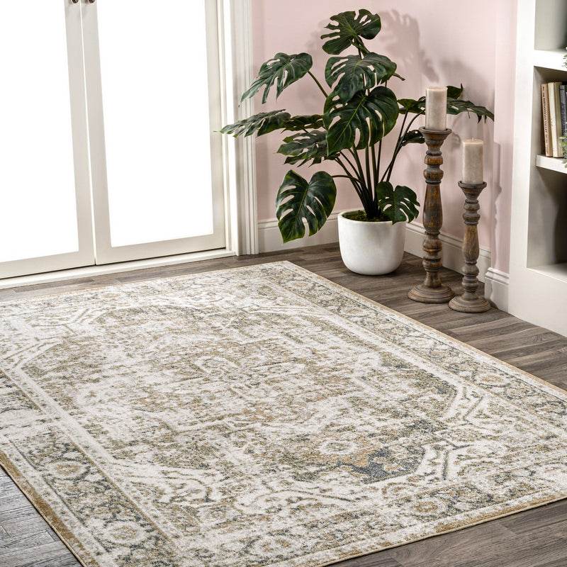 Keesha Bold Distressed Medallion Low-Pile Machine-Washable Area Rug
