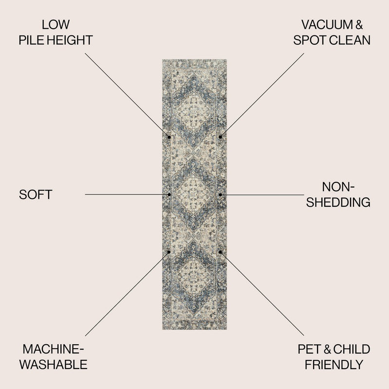 Pavel Distressed Medallion Low-Pile Machine-Washable Area Rug