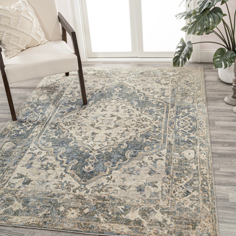 Pavel Distressed Medallion Low-Pile Machine-Washable Area Rug