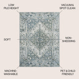 Pavel Distressed Medallion Low-Pile Machine-Washable Area Rug