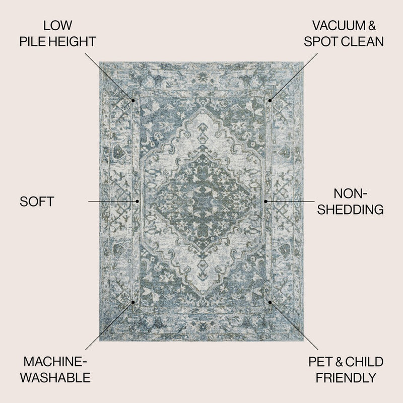 Pavel Distressed Medallion Low-Pile Machine-Washable Area Rug