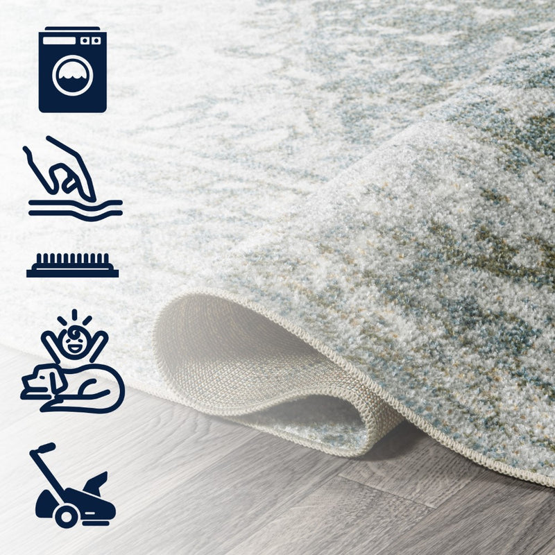 Pavel Distressed Medallion Low-Pile Machine-Washable Area Rug