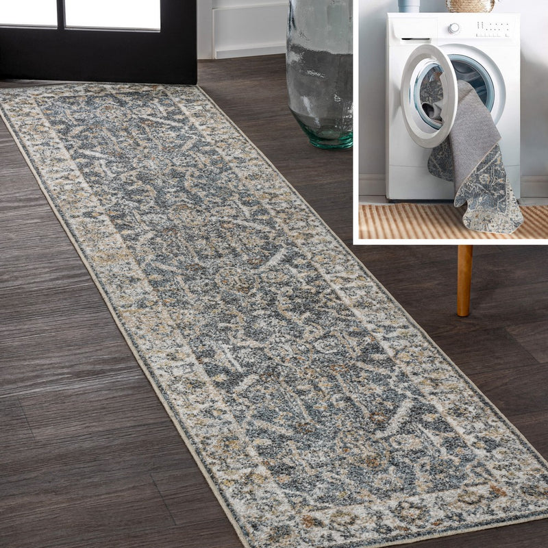Brandy Rustic Border Low-Pile Machine-Washable Area Rug