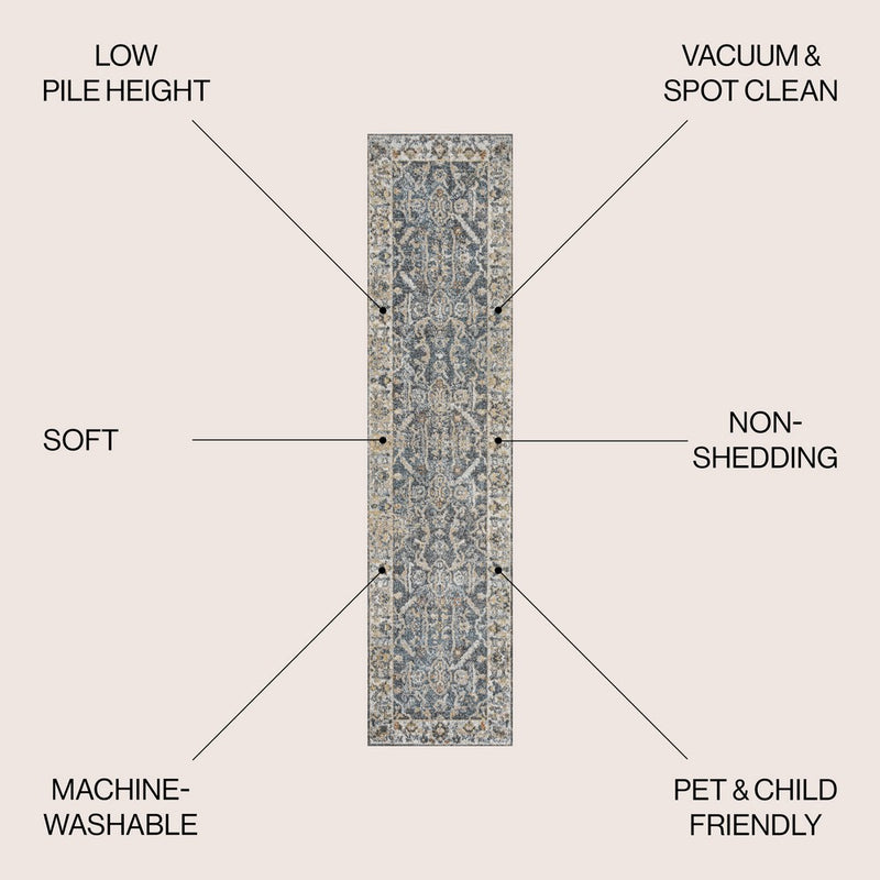 Brandy Rustic Border Low-Pile Machine-Washable Area Rug