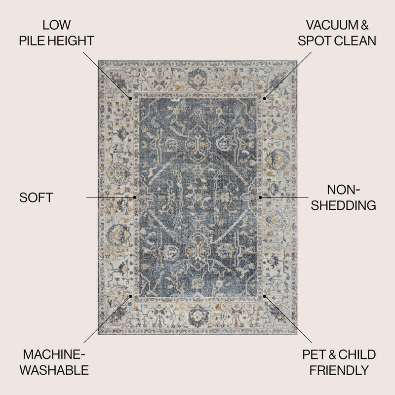 Brandy Rustic Border Low-Pile Machine-Washable Area Rug