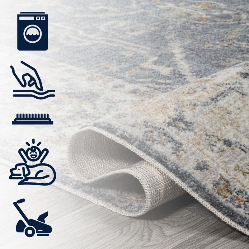 Brandy Rustic Border Low-Pile Machine-Washable Area Rug