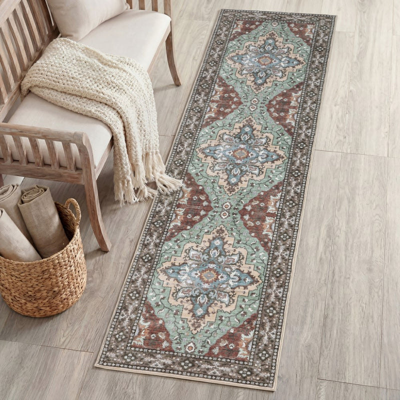 Superbia Boho Medallion Border Non-slip Machine-washable Area Rug