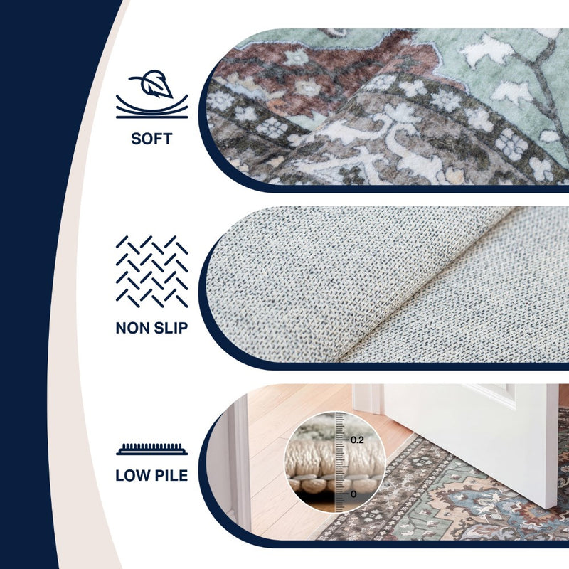 Superbia Boho Medallion Border Non-slip Machine-washable Area Rug