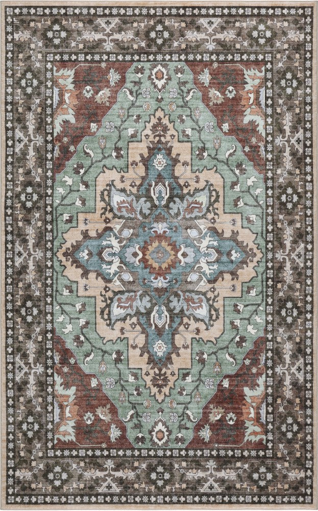 Superbia Boho Medallion Border Non-slip Machine-washable Area Rug