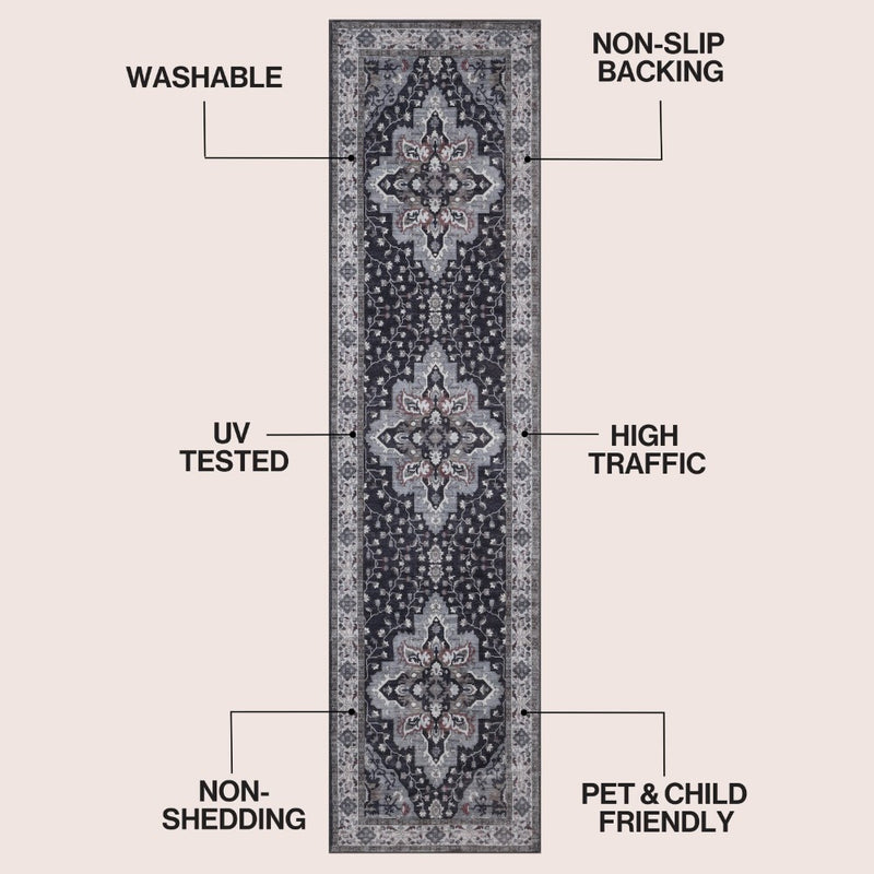 Superbia Boho Medallion Border Non-slip Machine-washable Area Rug