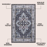 Superbia Boho Medallion Border Non-slip Machine-washable Area Rug