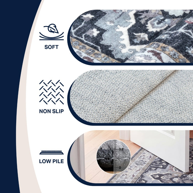 Superbia Boho Medallion Border Non-slip Machine-washable Area Rug