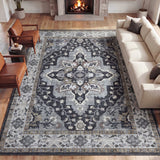 Superbia Boho Medallion Border Non-slip Machine-washable Area Rug