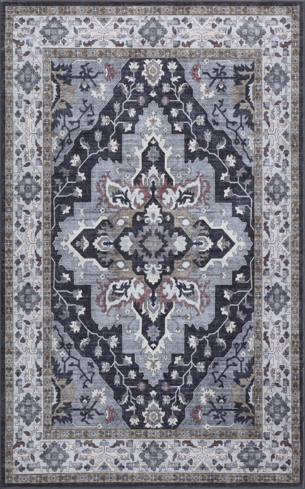 Superbia Boho Medallion Border Non-slip Machine-washable Area Rug