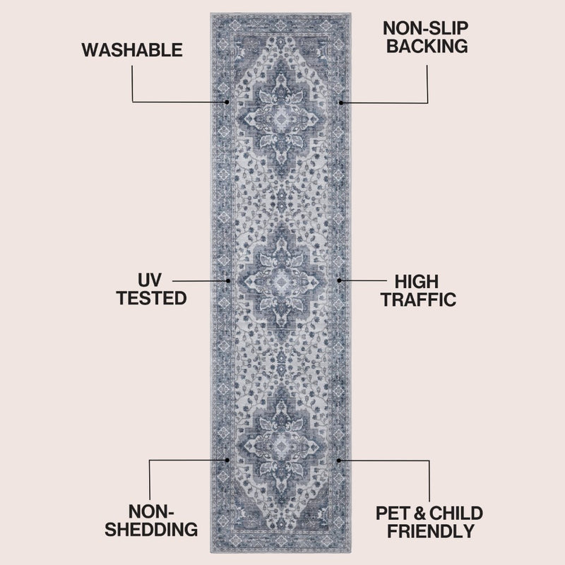 Superbia Boho Medallion Border Non-slip Machine-washable Area Rug