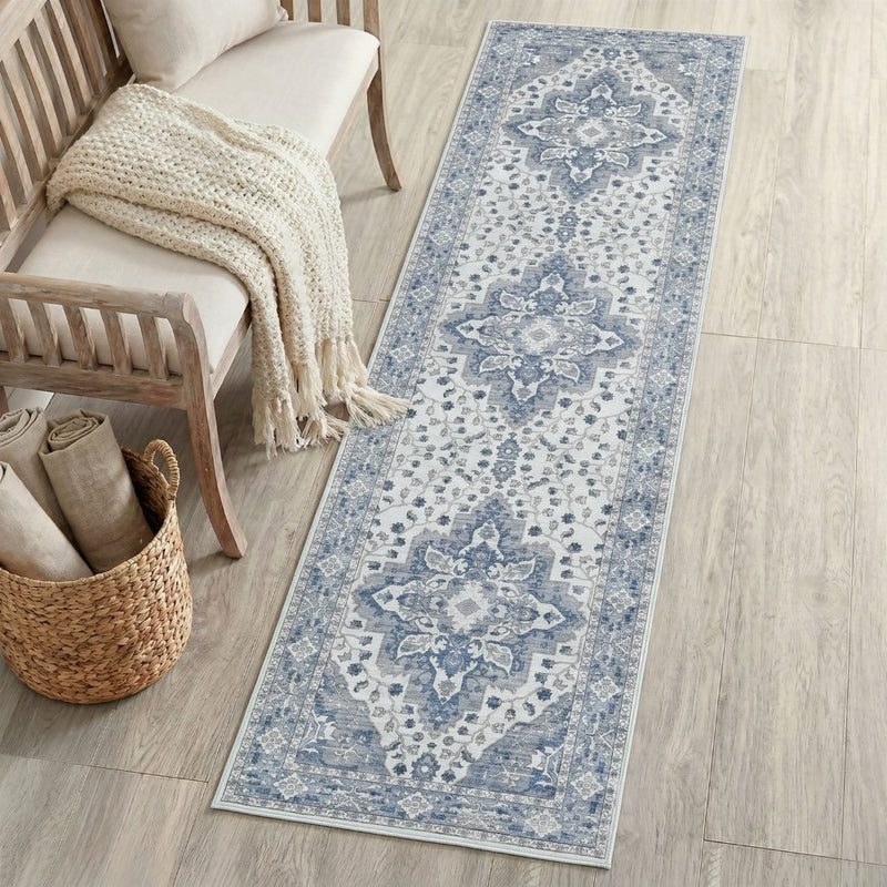 Superbia Boho Medallion Border Non-slip Machine-washable Area Rug