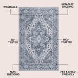 Superbia Boho Medallion Border Non-slip Machine-washable Area Rug