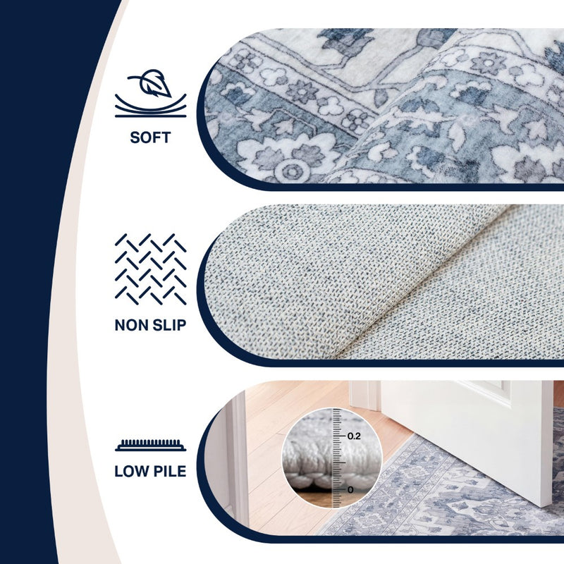 Superbia Boho Medallion Border Non-slip Machine-washable Area Rug