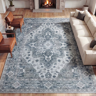 Superbia Boho Medallion Border Non-slip Machine-washable Area Rug