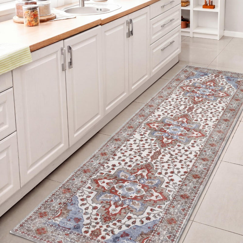 Superbia Boho Medallion Border Non-slip Machine-washable Area Rug