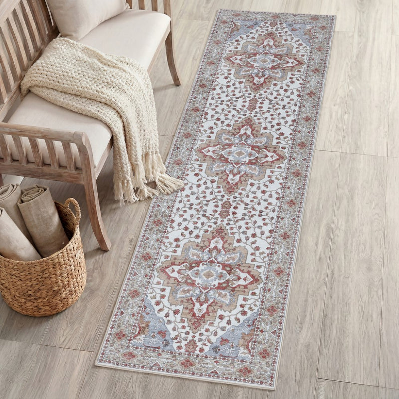Superbia Boho Medallion Border Non-slip Machine-washable Area Rug